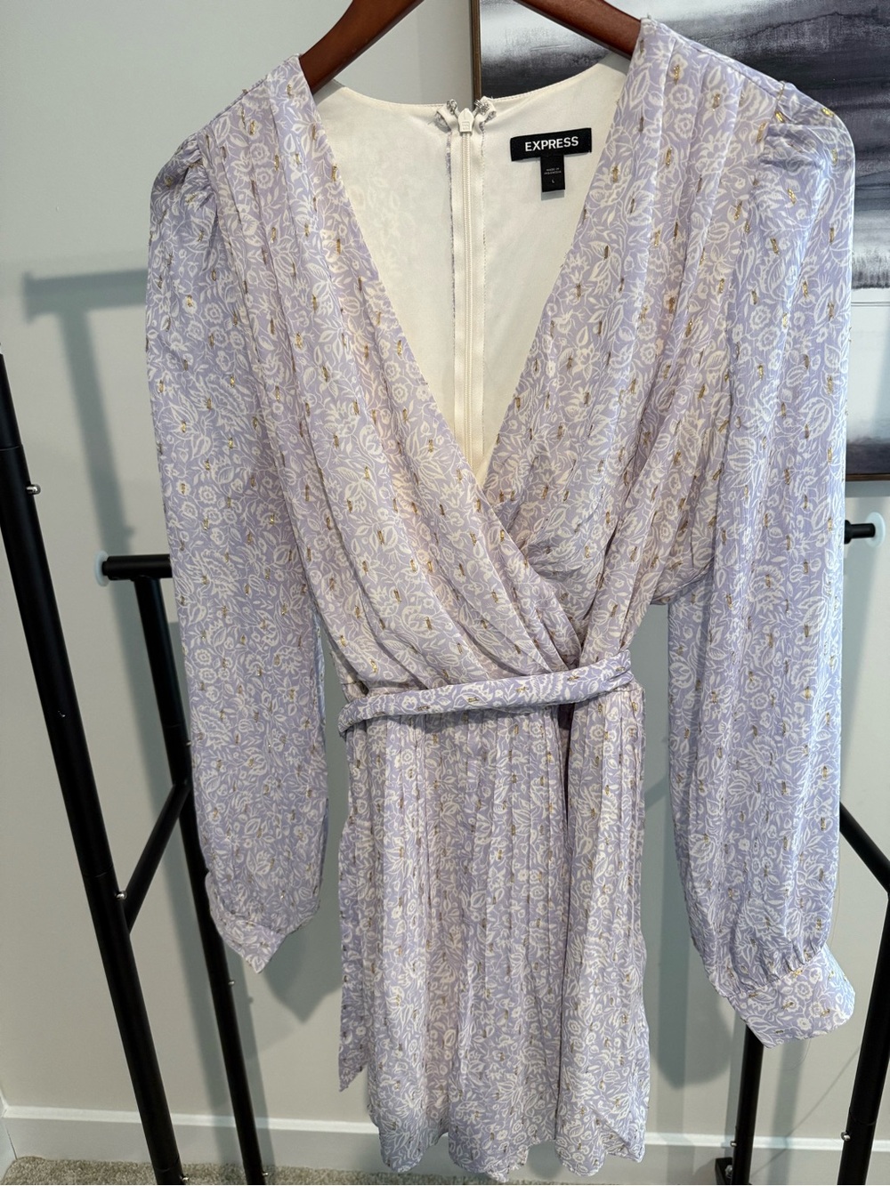 Express Lavender Floral Wrap Dress with Puff Sleeves